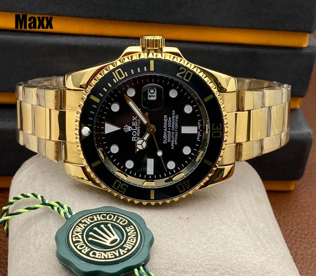 Rolex Submariner Watch for Men - Automatic with Date Function (Black A-Gold )