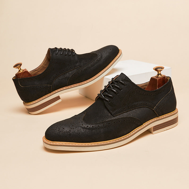 Spring And Summer Genuine Leather Cow Suede Brogue Formal Business Men's Leather Shoes