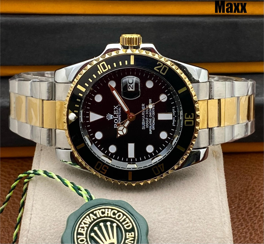 Rolex Submariner Watch for Men - Automatic with Date Function (Black Gold )