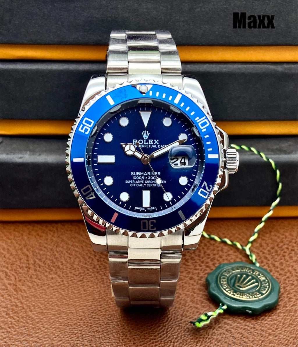 Rolex Submariner Watch for Men - Automatic with Date Function (Blue Silver)