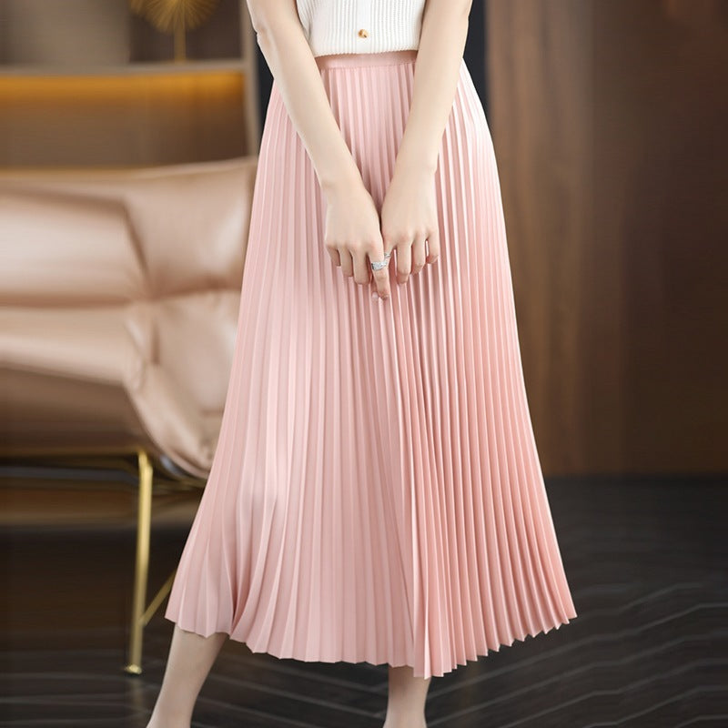 Pleated Skirt Mid-length Skirt Fashionable All-match High Waist Loose Thin Bottoming Skirt