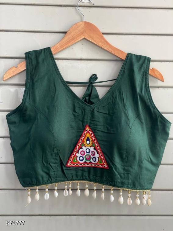 Premium Rayon Cotton Blouse with Kutchi Work | V-Neck, Back Hook & Dori