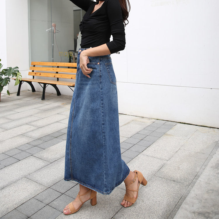 Women's Plus Size Slimming Mid-length A- Line Denim Skirt