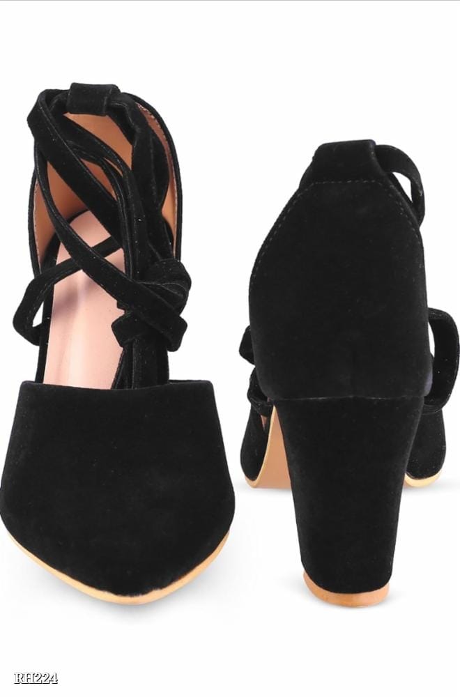 Black Ankle Strap Flats | Stylish Ankle Wrap Low Heels for Women | Pointed Toe Ladies Shoes