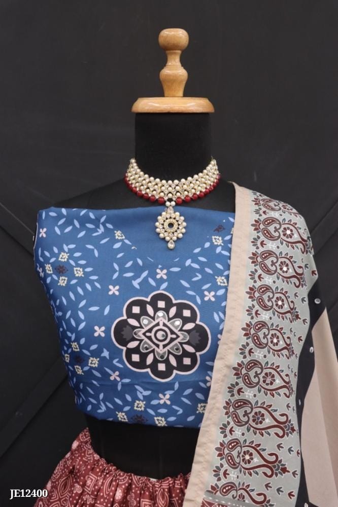 er Digital Print Muslin Cotton Lehenga Chol