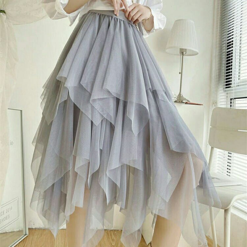 Irregular Tulle Skirt Yarn Mid-length High-end Gauze Skirt Draping Effect