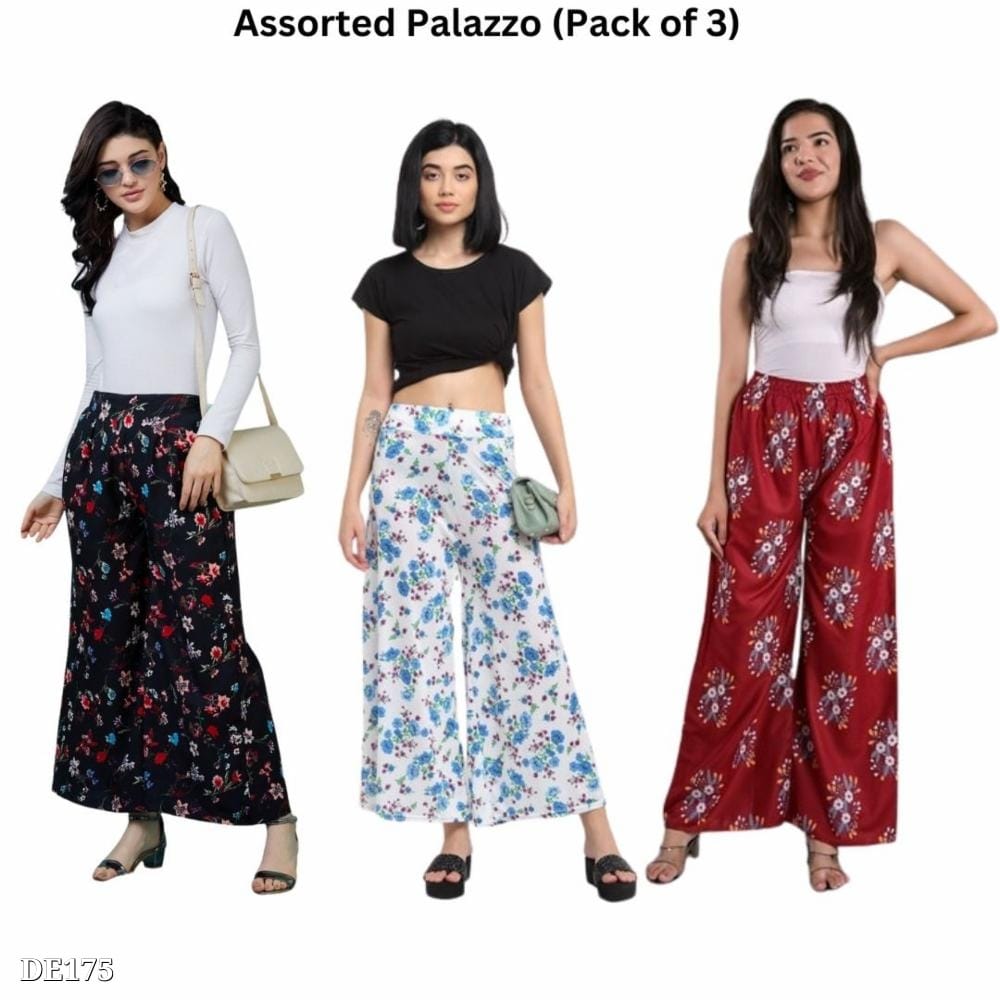 Women’s Multi-Coloured Floral Assorted Printed Palazzos (Pack of 3) - Stylish Indian Fashion