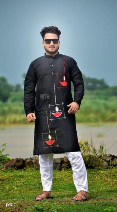 South Cotton Applique Work Punjabi/Kurta | Traditional Men's Ethnic Wear