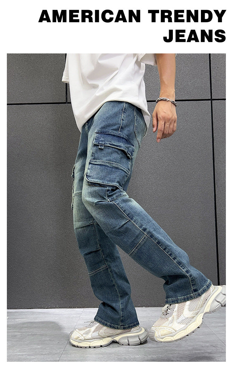 Multi-Pocket Workwear Jeans Men's Loose Large Size Trousers