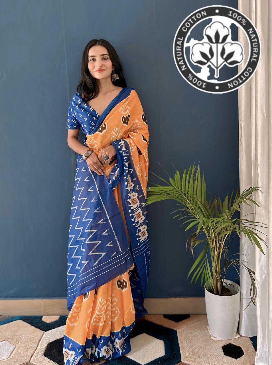 Women's er Pure Cotton Jaipur Hand Block Print Saree 1455