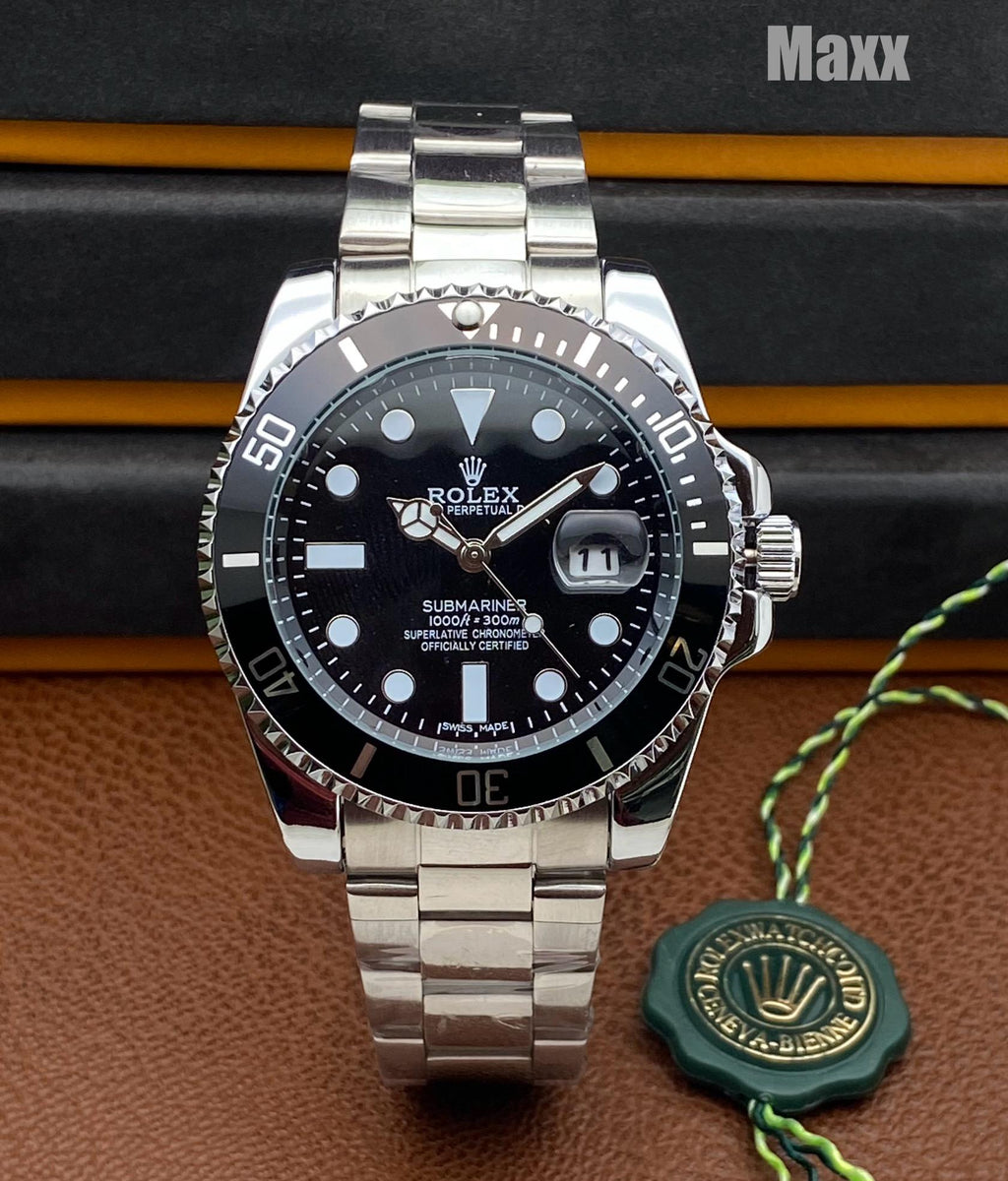 Rolex Submariner Watch for Men - Automatic with Date Function (Black A-Silver)