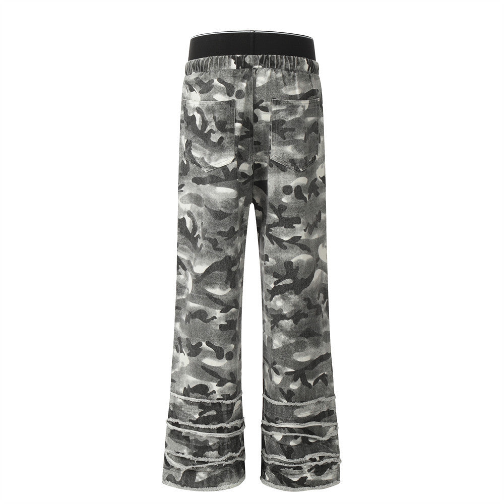 Fashion Camouflage Frayed Overalls Men's Pants