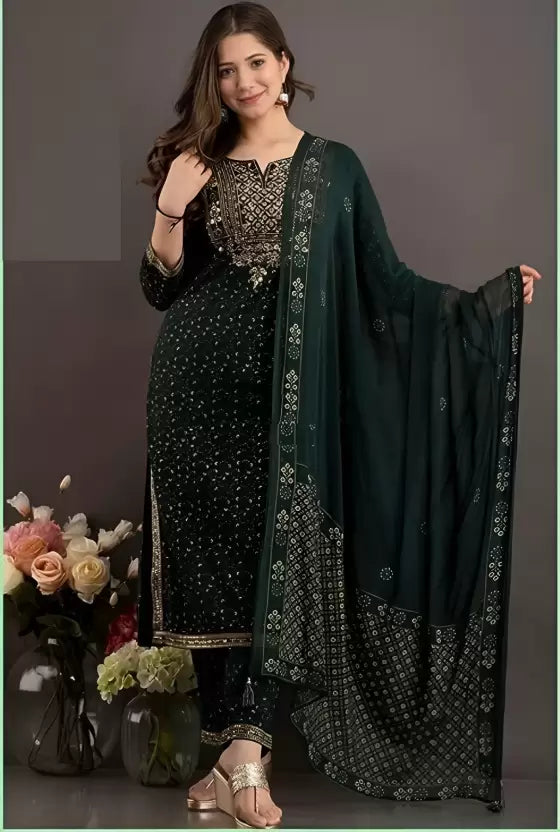 Women Viscose Rayon Kurta Pant Dupatta Set