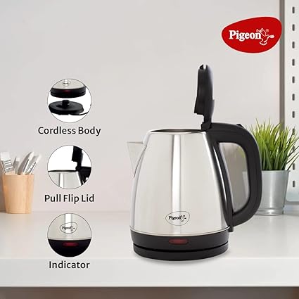 Pigeon 1.5 litre Hot Kettle and Water Bottle Combo (Silver) & Angular Holder Shears Kitchen cutter 6 Piece Set with Wooden Block,