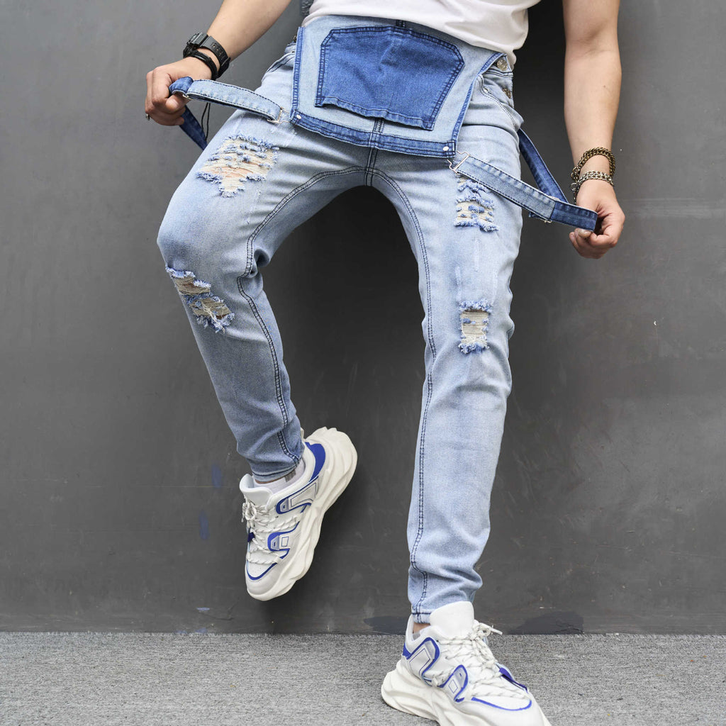Men's Slim Ripped Strap Skinny Trousers