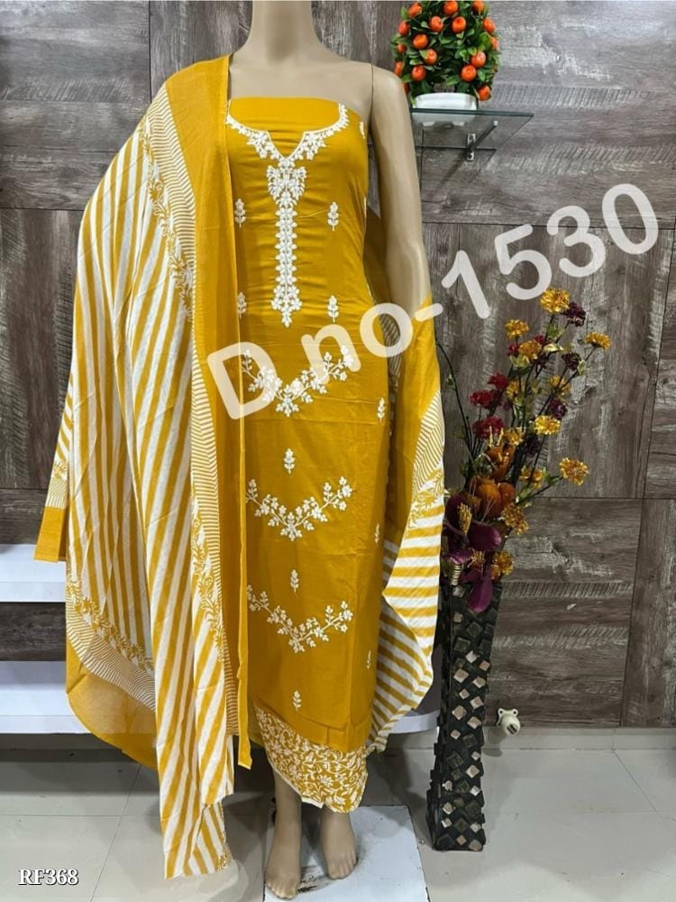 Cotton er Suit Dress Material - Pure Cotton with Fancy Embroidery Work