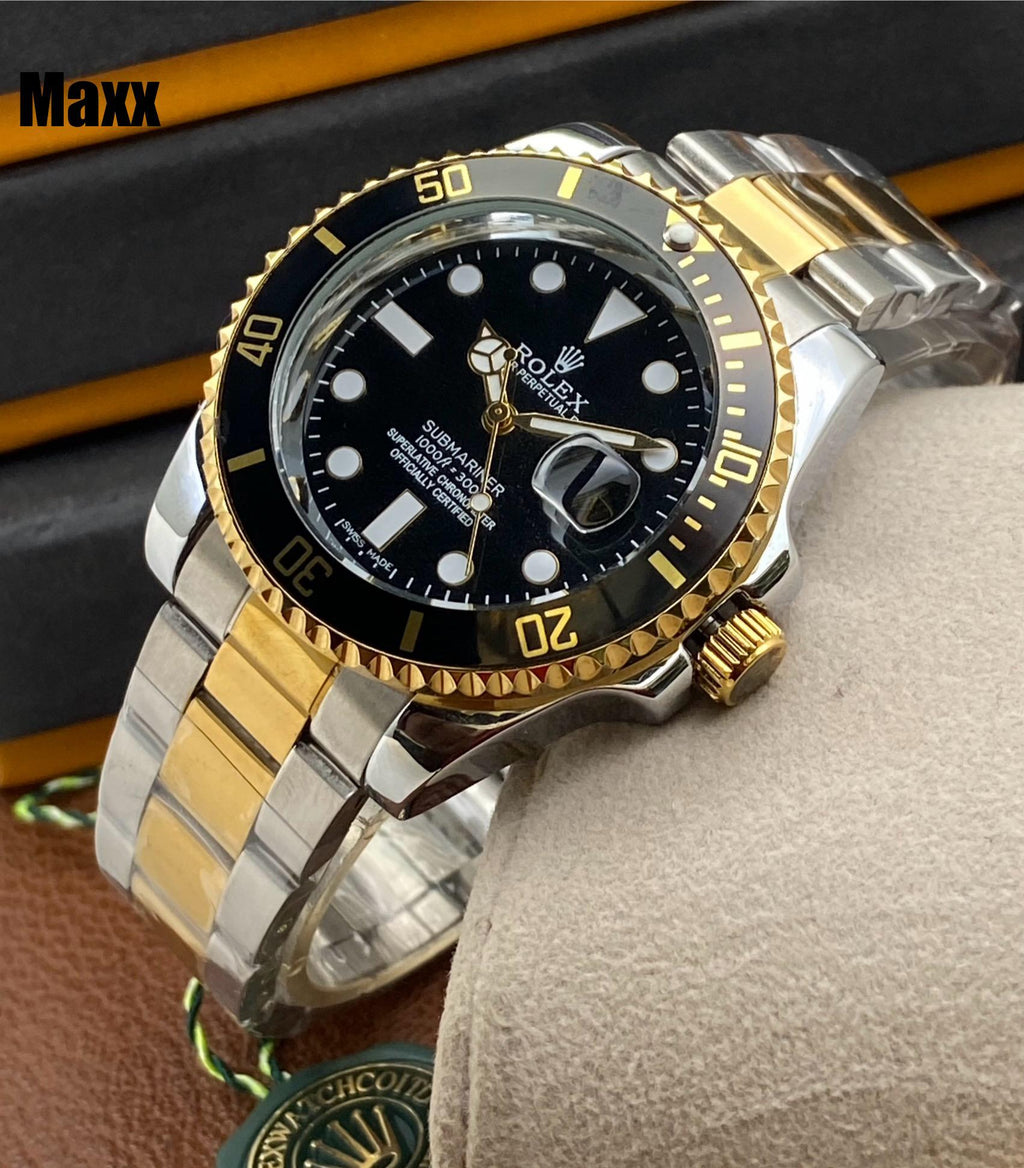 Rolex Submariner Watch for Men - Automatic with Date Function (Black Gold )