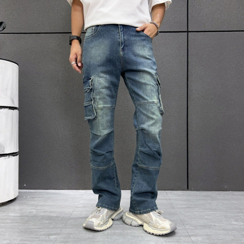 Multi-Pocket Workwear Jeans Men's Loose Large Size Trousers