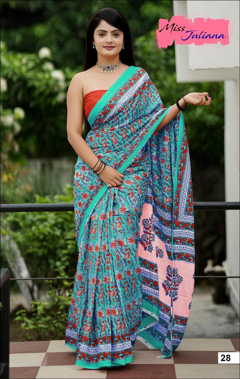 Block Print Mulmul Cotton Saree with Blouse | Premium Quality  No -2297