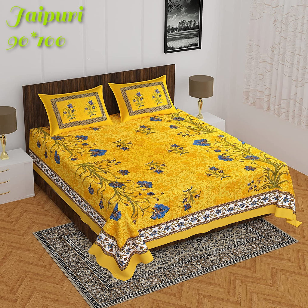 Pure Cotton Jaipuri Double Bed Bedsheet with Pillow Covers code  19