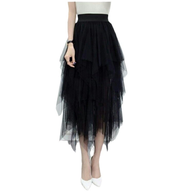 Irregular Tulle Skirt Yarn Mid-length High-end Gauze Skirt Draping Effect