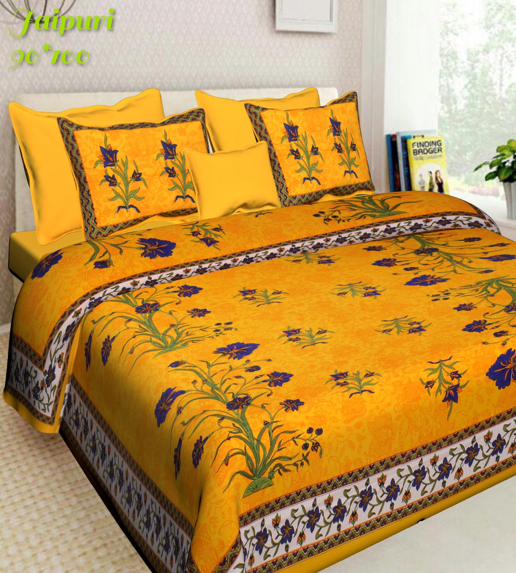 Pure Cotton Jaipuri Double Bed Bedsheet with Pillow Covers code 24