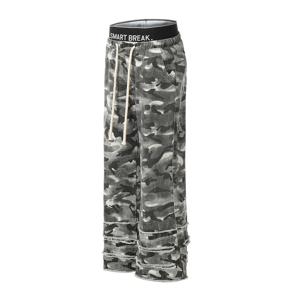 Fashion Camouflage Frayed Overalls Men's Pants