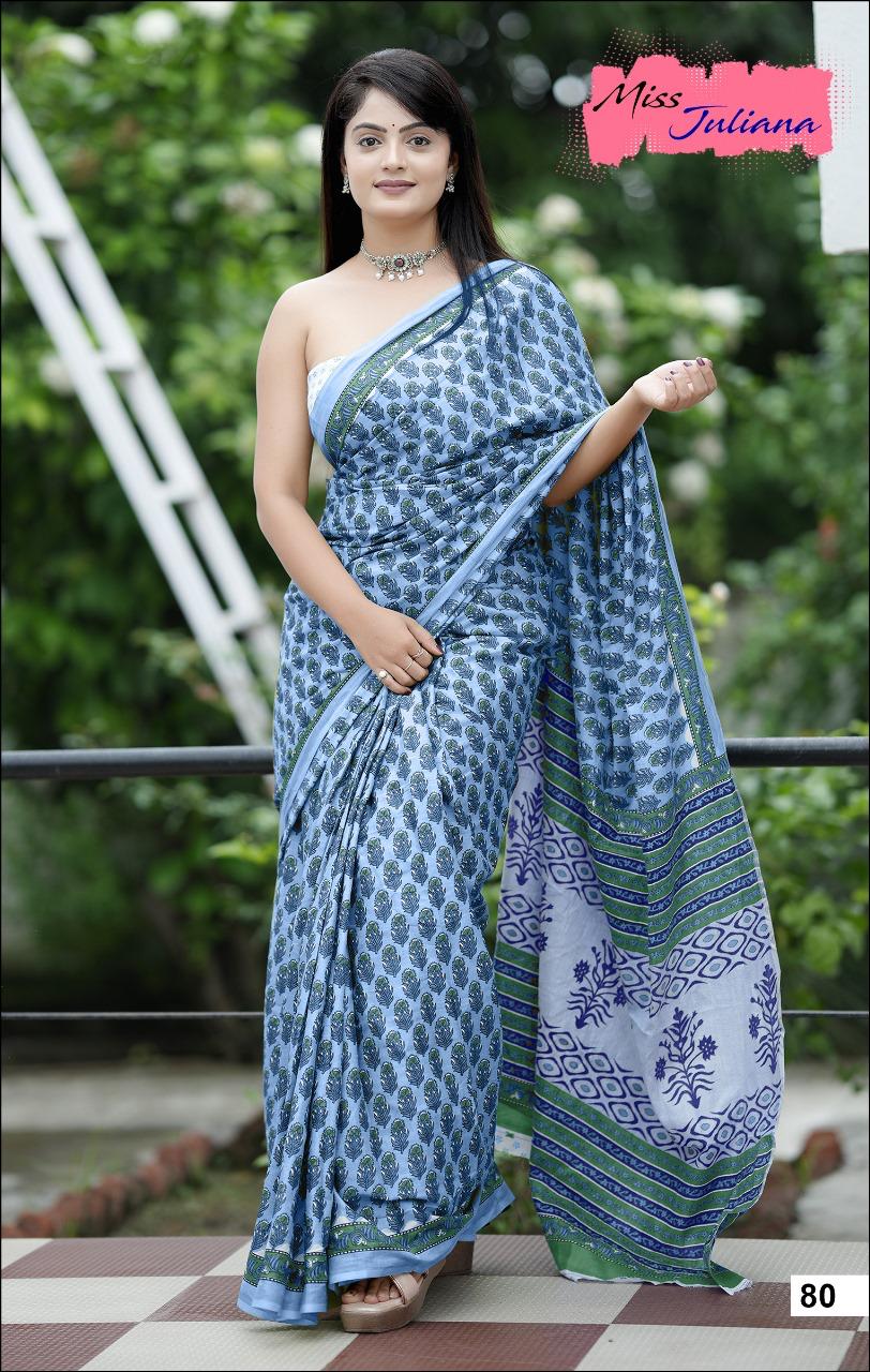 Block Print Mulmul Cotton Saree with Blouse | Premium Quality  No -09