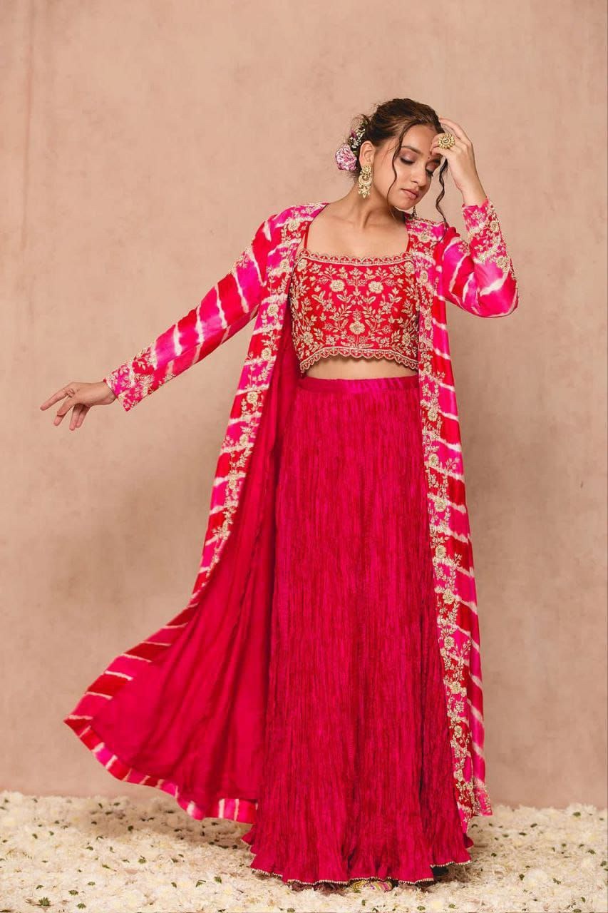 Super Trending Party Wear Shrug Lehenga | Georgette Fabric with Sequence Embroidery & Silk Inner