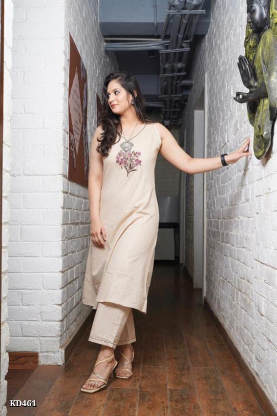 Beautiful Sleeveless Cotton Kurta Set | Premium South Cotton with Embroidery