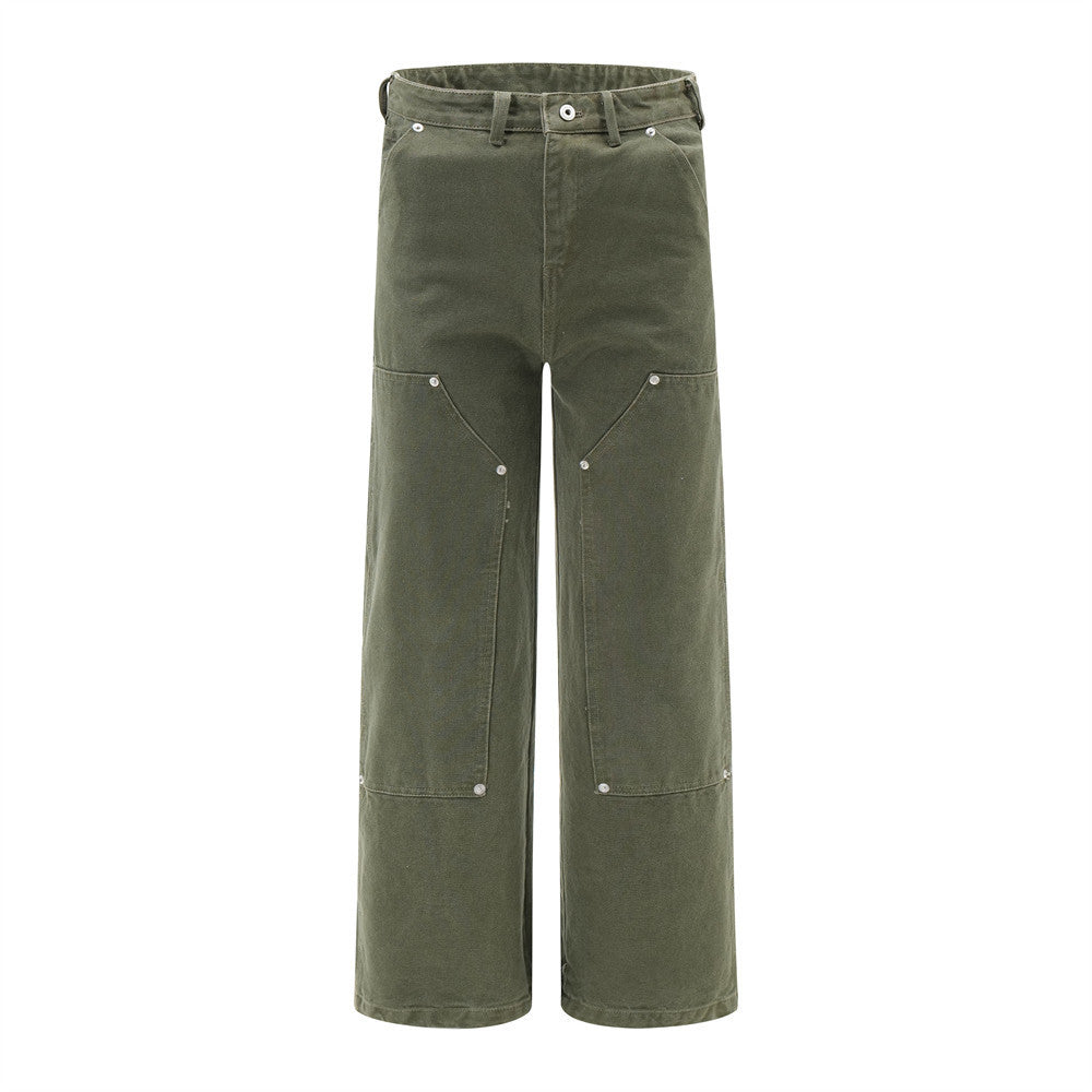 Retro Solid Color Men's Wide-leg Workwear Pants