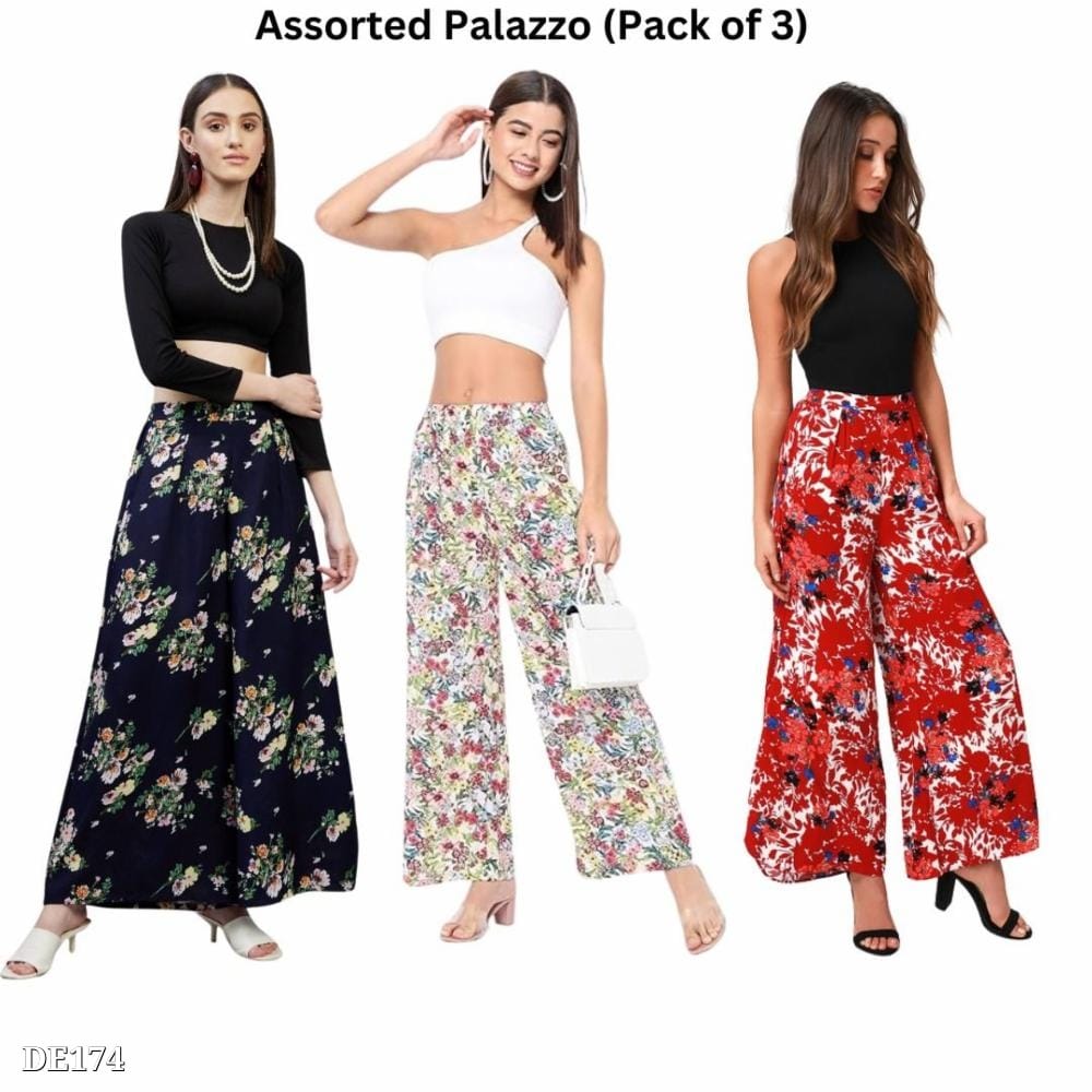 Women’s Multi-Coloured Floral Assorted Printed Palazzos (Pack of 3) - Stylish Indian Fashion