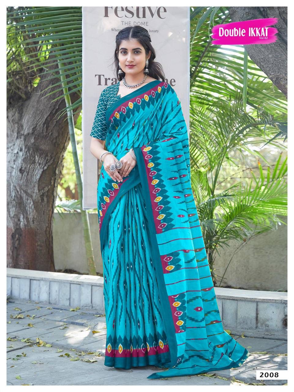 Latest Handwork Double Ikkat MulMul Cotton Saree with Blouse - Premium Quality Soft Cotton  Ikkkat -12