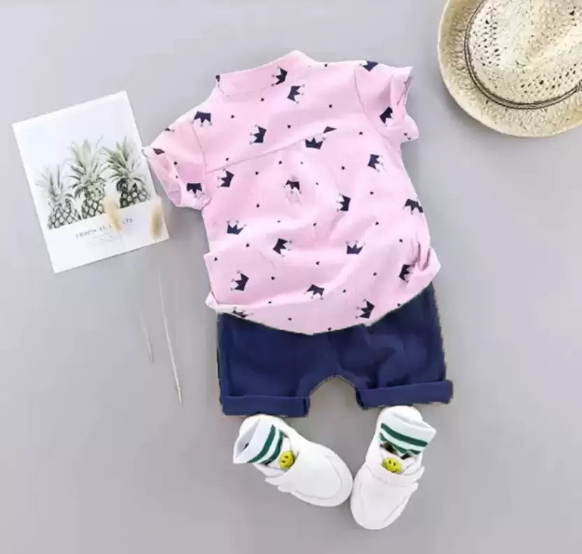 Baby Boys Casual Shirt Shorts  (R TAJ PINK BLUE)