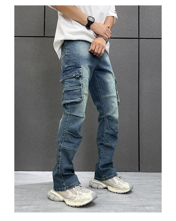 Multi-Pocket Workwear Jeans Men's Loose Large Size Trousers