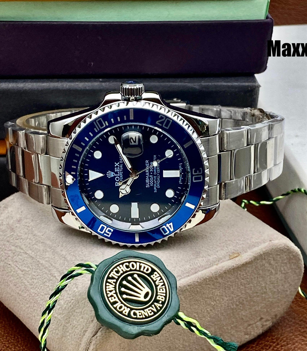 Rolex Submariner Watch for Men - Automatic with Date Function (Blue Silver)