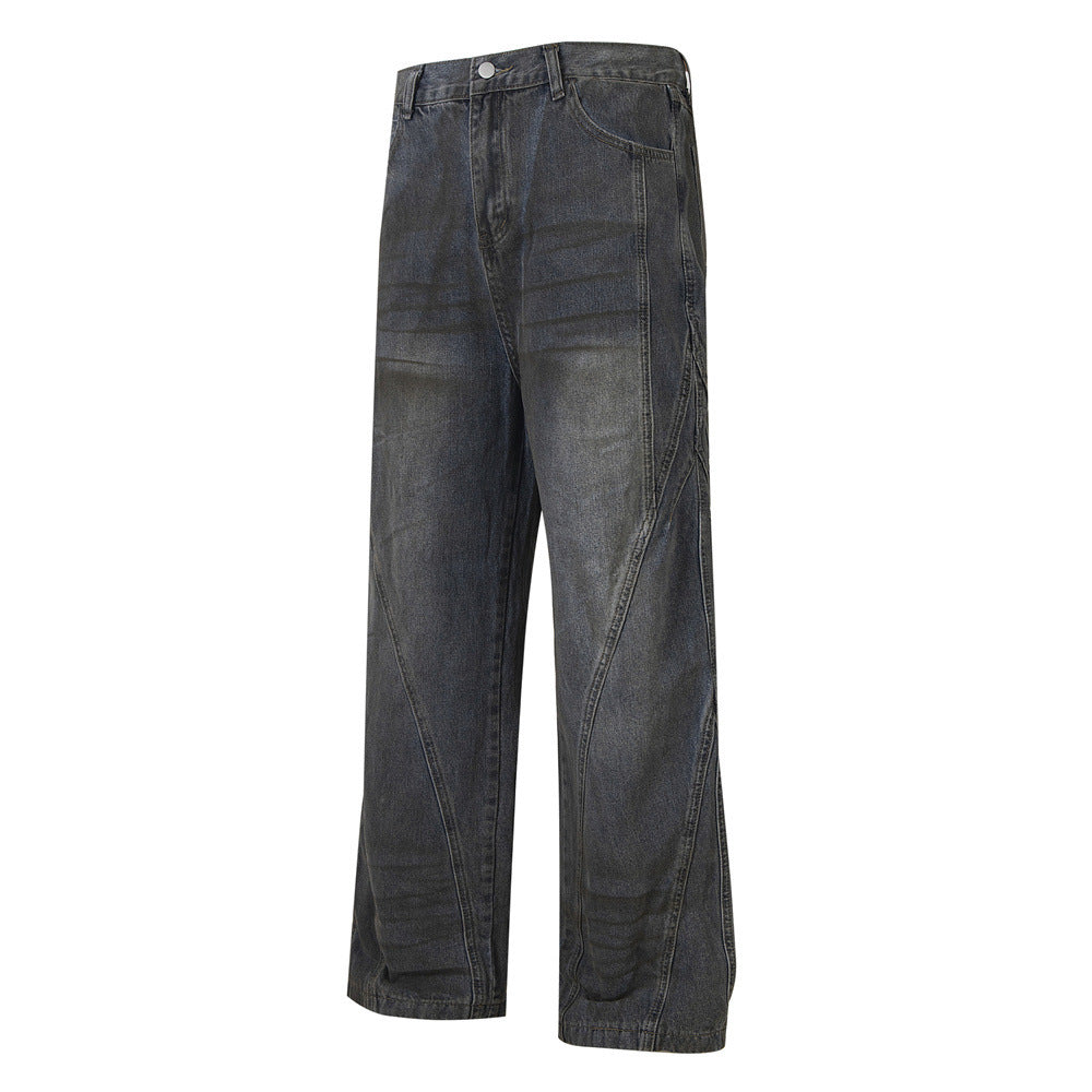 Old And Dirty Jeans With Waste Soil Wind Men's Split Stitching