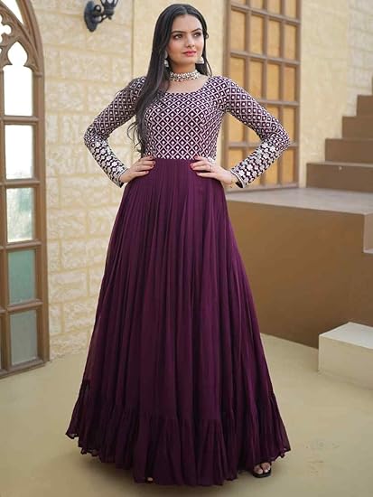 Women's Georgette Sequence Embroidery Ankle Length Anarkali Gown