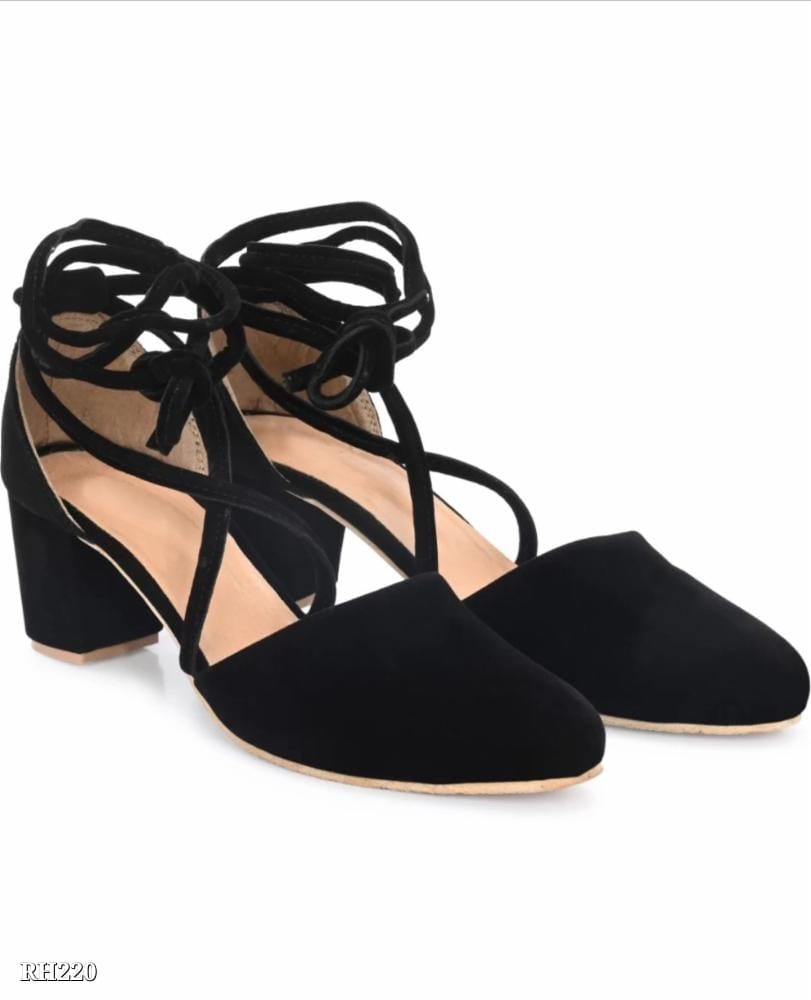 Black Ankle Strap Flats with Pointed Toes | Stylish Ankle Wrap Low Heels for Women