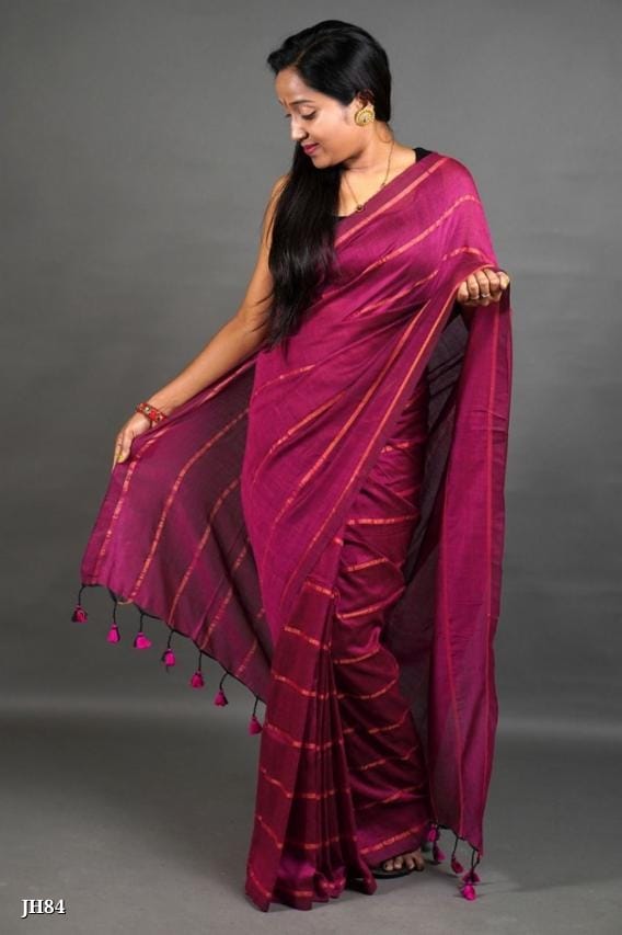 Joyguru Cotton Khadi Handloom Saree with Blouse - Elegant & Durable Red ros