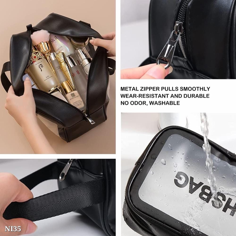 Small Black Cosmetic Wash Bag – Transparent, Waterproof, Travel-Friendly Toiletry Organizer