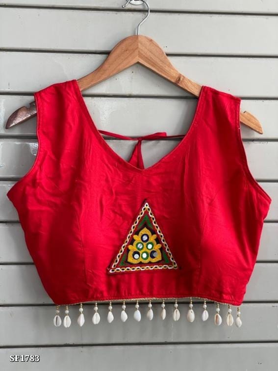 Premium Rayon Cotton Blouse with Kutchi Work | V-Neck, Back Hook & Dori  SF1785