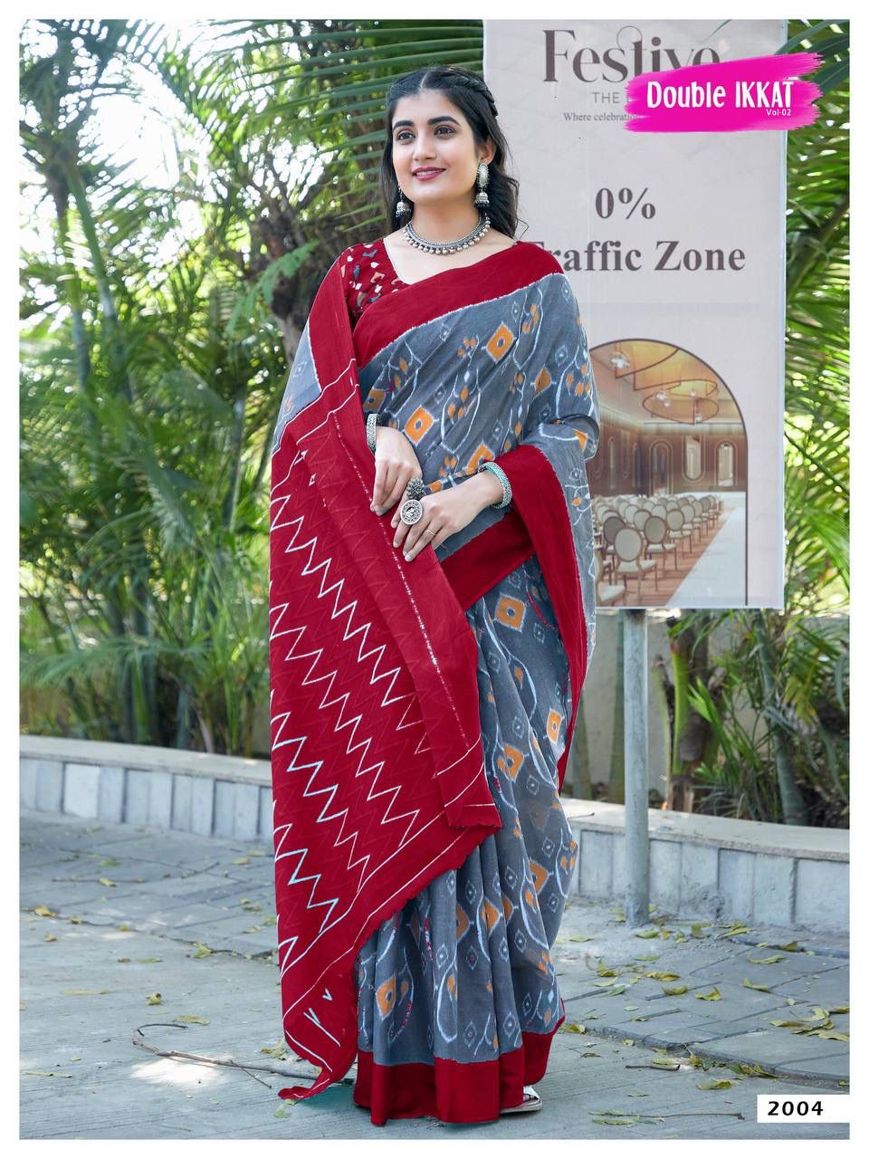 Latest Handwork Double Ikkat MulMul Cotton Saree with Blouse - Premium Quality Soft Cotton  Ikkkat -07