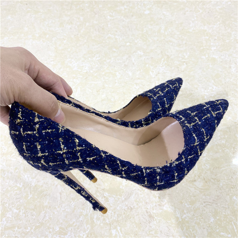 Woven High Heel Shoes 12CM Pointed Stiletto Heel Shallow Mouth