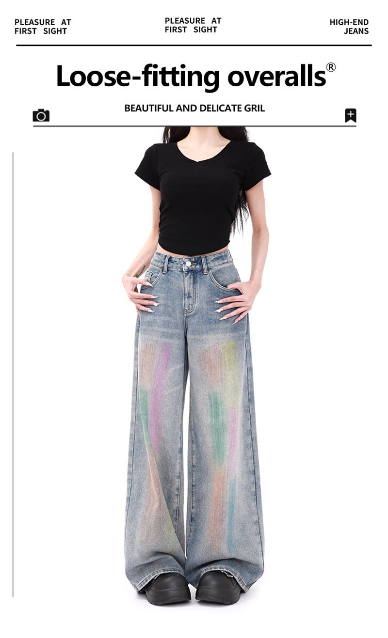 Colorful Fashion Casual Retro High Waist Loose Wide Legs Jeans