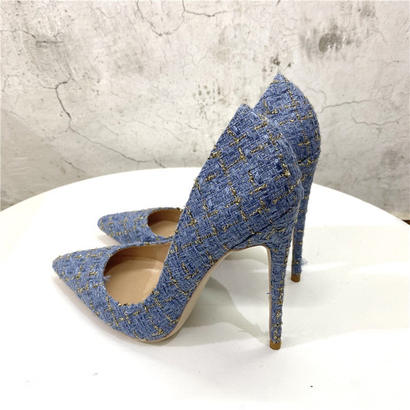 Woven High Heel Shoes 12CM Pointed Stiletto Heel Shallow Mouth