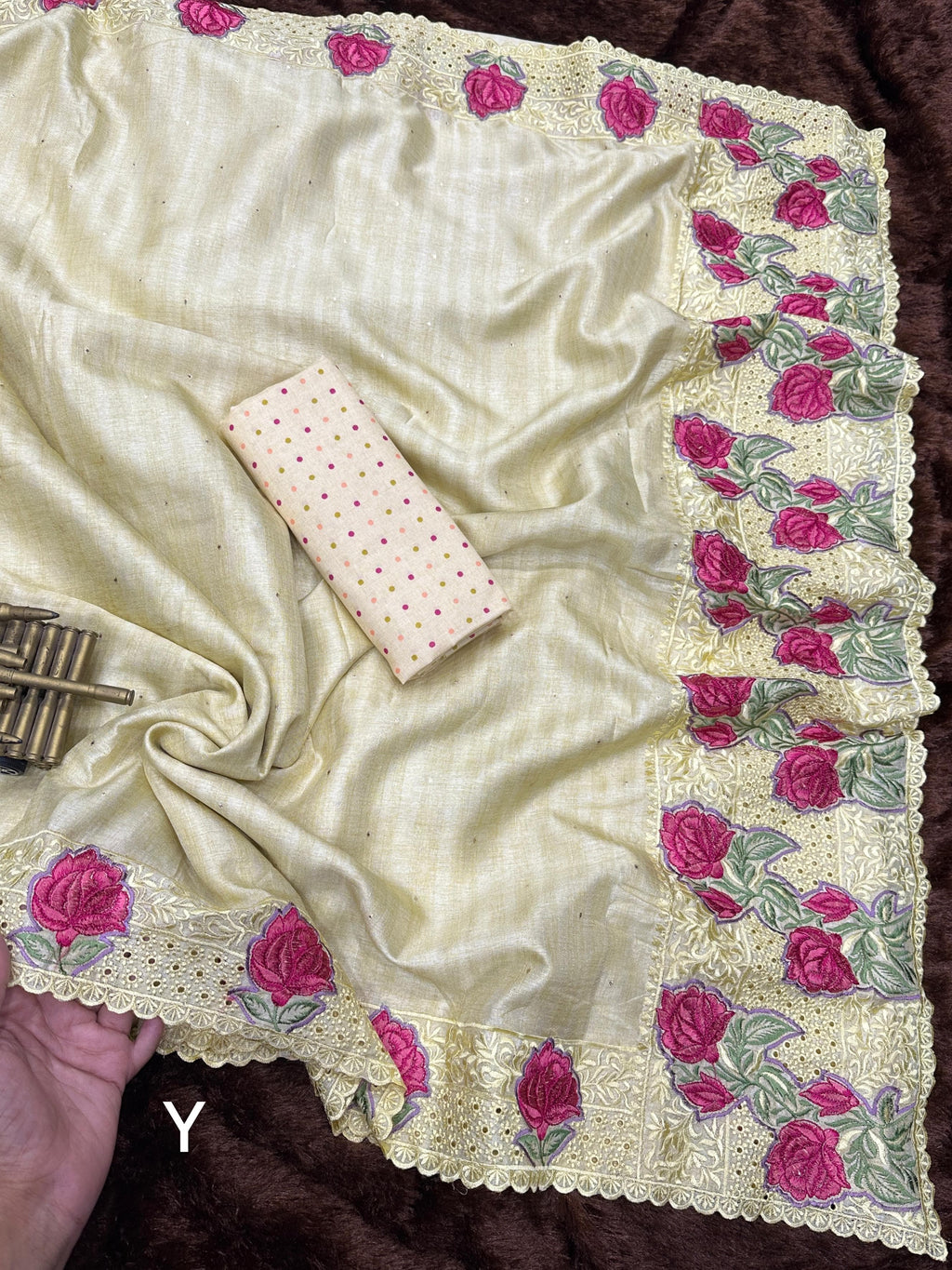 Elegant Tussar Cotton Saree with Multi-Thread Embroidery & Zari Weaving | Festive Collection  01