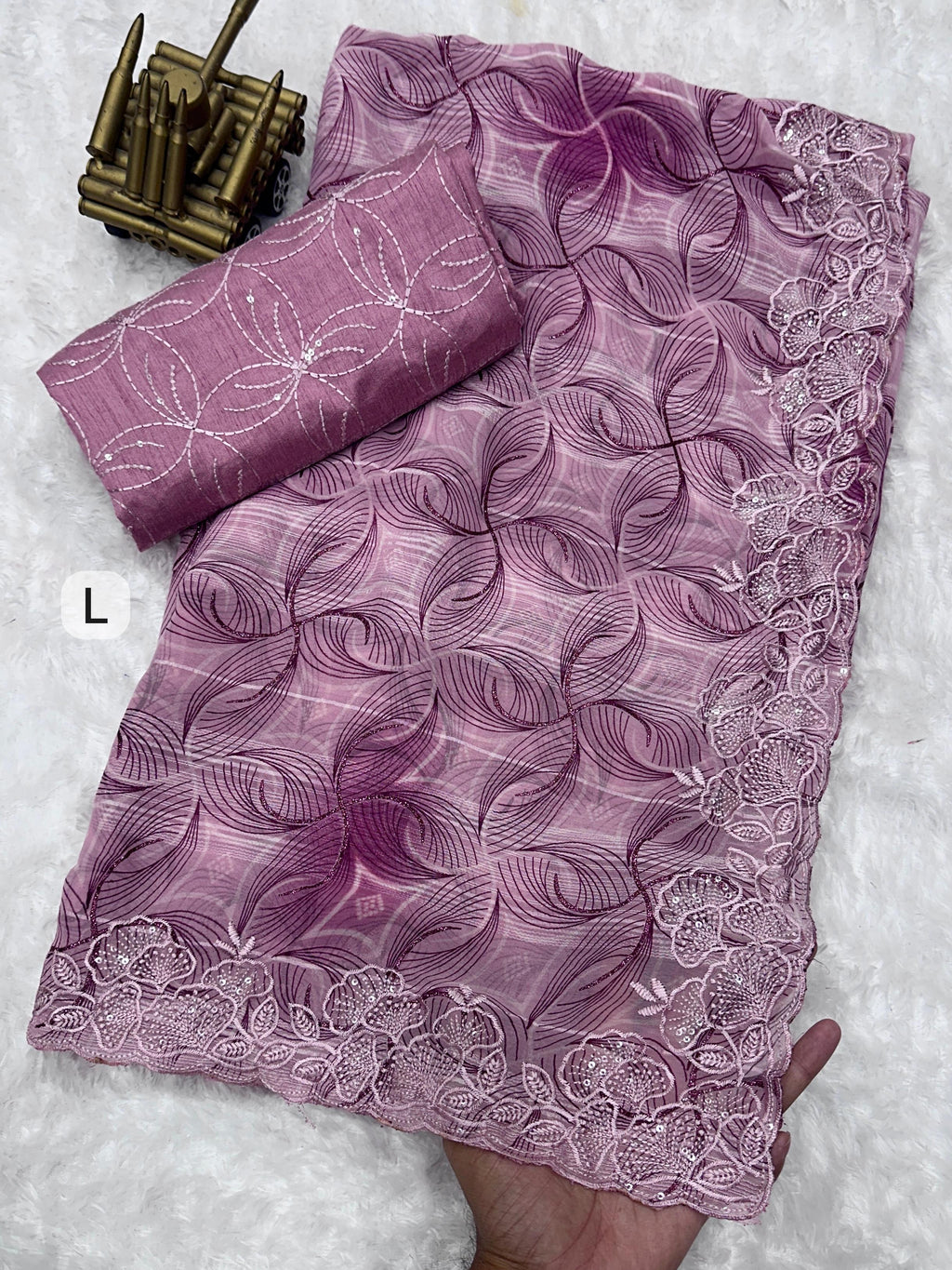 Elegant Georgette Printed Saree with Embroidered Sequins Work & Mono Banglori Blouse