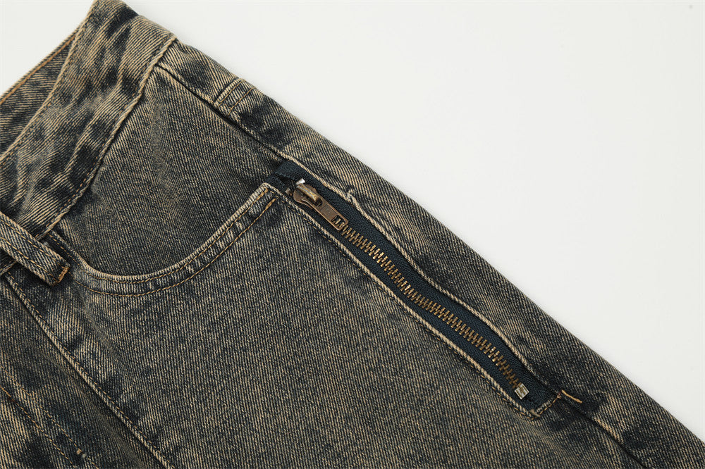 Men's Patchwork Irregular Skinny Jeans Washed