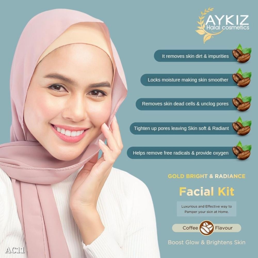 Aykiz Bright and Radiance Gold Facial Kit | Exfoliates, Boosts Glow & Brightens Skin | Vegan & Halal Coffee Flavor